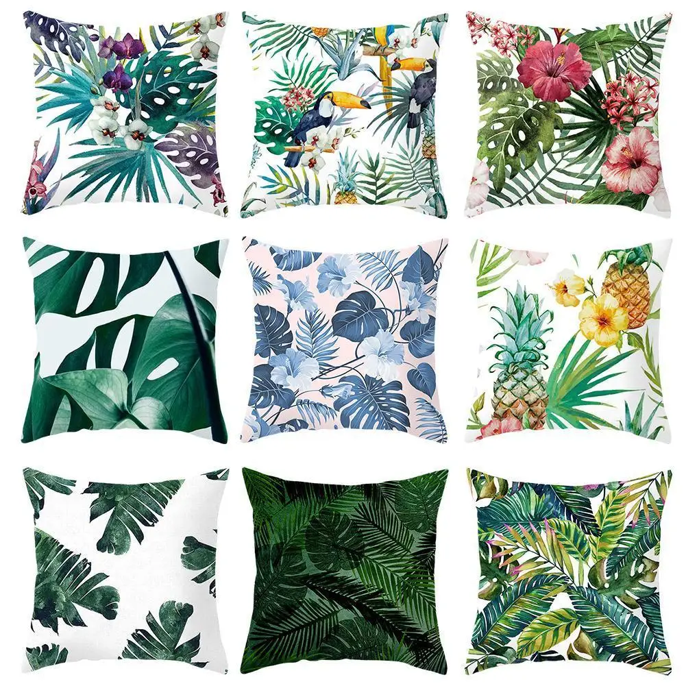 

Tropical Plants Pillow Case Polyester Decorative Pillowcases Green Leaves Throw Pillow Case