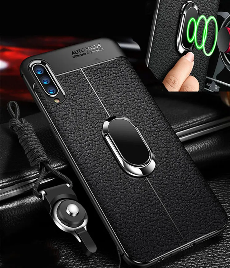 

For Xiaomi Mi 9 10 8 Lite SE Case Leather Silicone TPU Soft Magnet Car Ring Holder Phone Cover For Mi 9 8 Se A3 note 10 9t Pro
