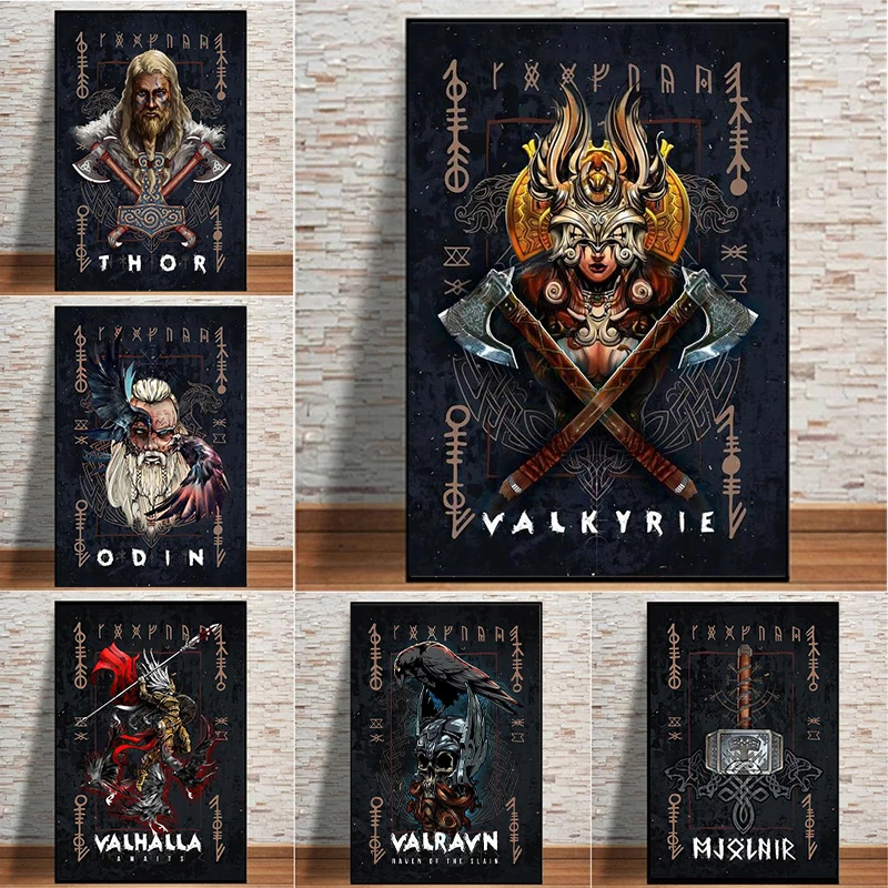 

Norse Mythology Asgard God Canvas Painting Wall Art Odin Thor Black Posters And Prints For Living Room Unique Home Decor Gift