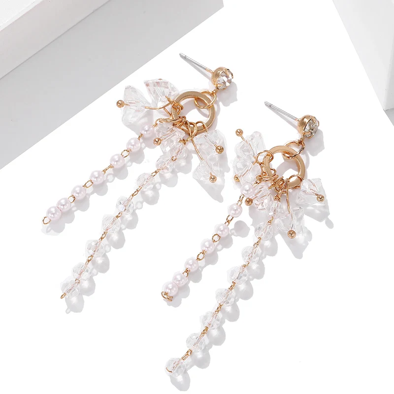 В Корейском стиле себе Роскошные Стразы с жемчугом и бисером длинной бахромой