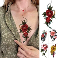 sexy flower snake watercolor temporary tattoo sticker women chest wrist scorpion rose peony flash tatto body art small tatoo men