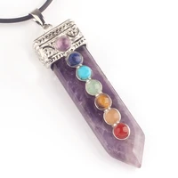 trendy beads vintage style silver plated natural purple amethysts sword shape inlay colorful beads chakra pendant