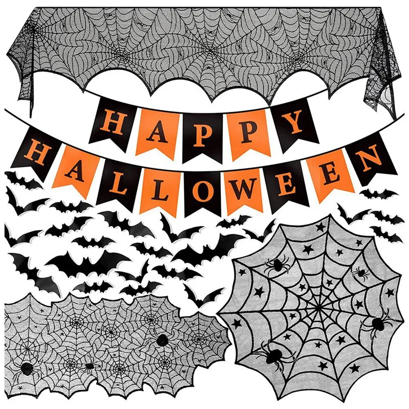 

Halloween Decorations Indoor Set, Halloween Decor Bundle for Home, Party, Kitchen, Spider Web Table Runners & Halloween