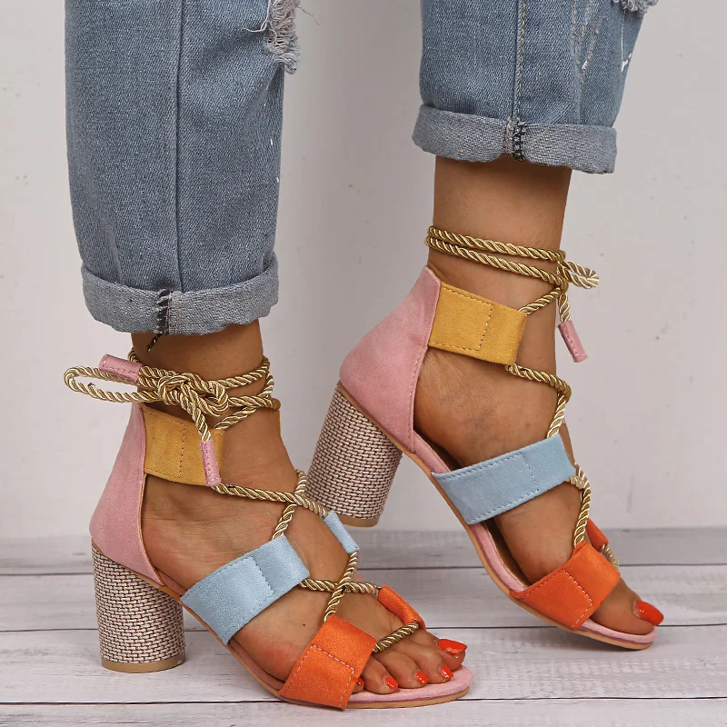 Сандалии женские на каблуке эспадрильи заостренный носок пеньковая подошва