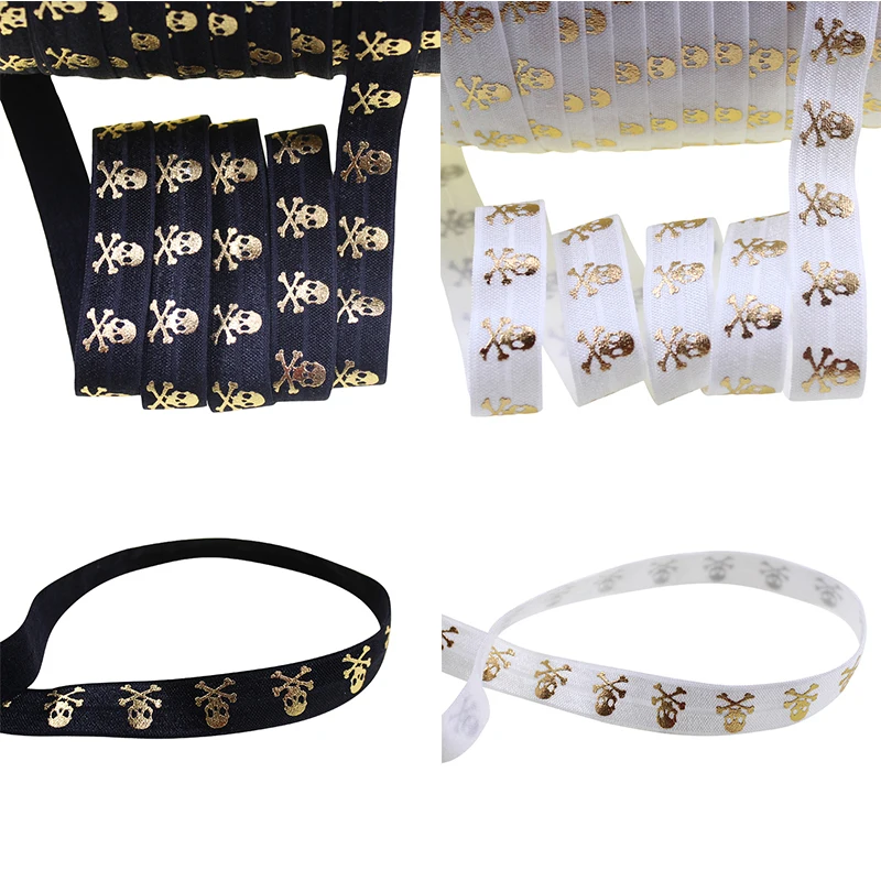 Оптовая продажа Хэллоуин 5/8 дюйма 16 мм золотой фольги Череп напечатанный