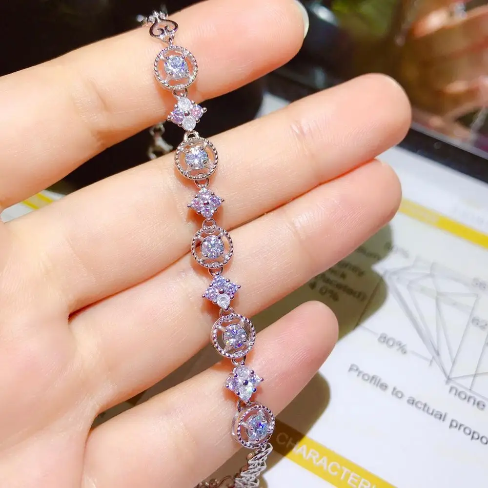 Kkmall магазин Круглый Серебряный Браслет Moissanite 3 5x3 5 мм роскошный браслет серебро 925