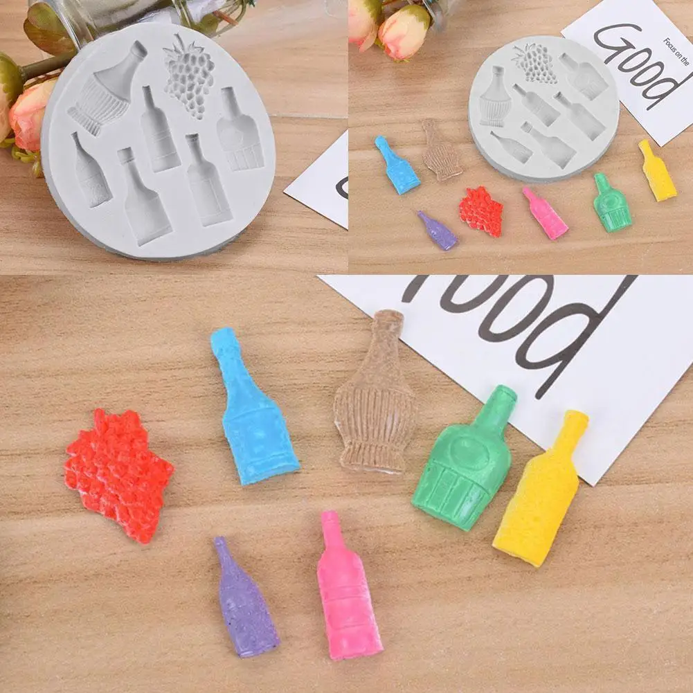 

Red Wine Bottle Grape Shape Silicone Mold DIY Fondant Mold Cake Tools Baking N3Q2