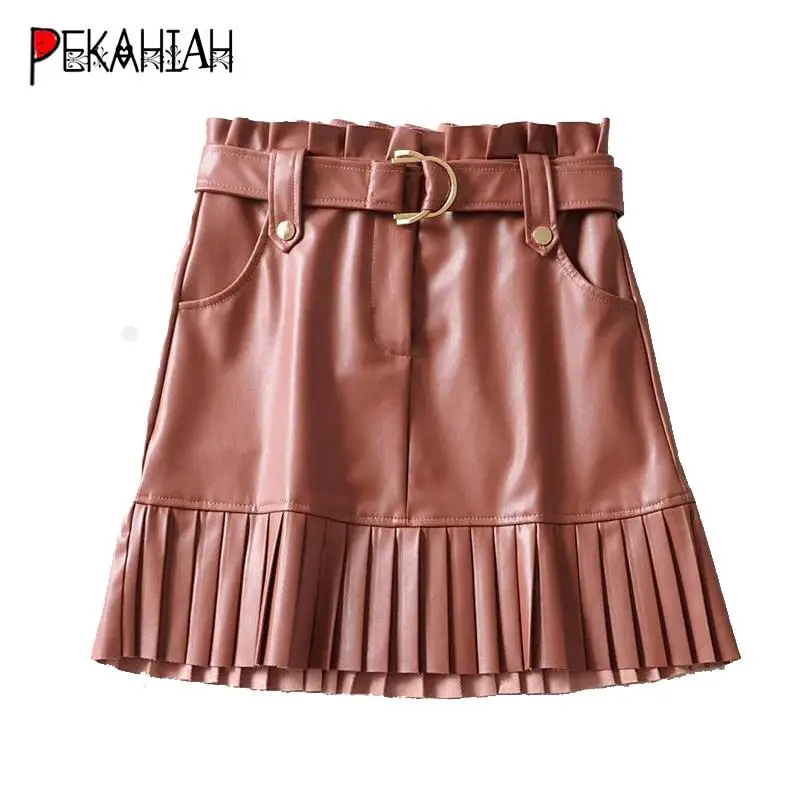 Зимняя элегантная юбка из искусственной кожи Женская Сексуальная