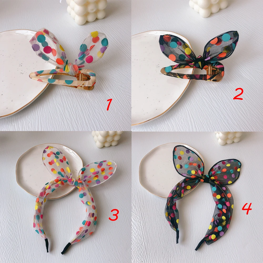 Заколки для волос с цветным бантом в горошек милые белые и черные кружевные