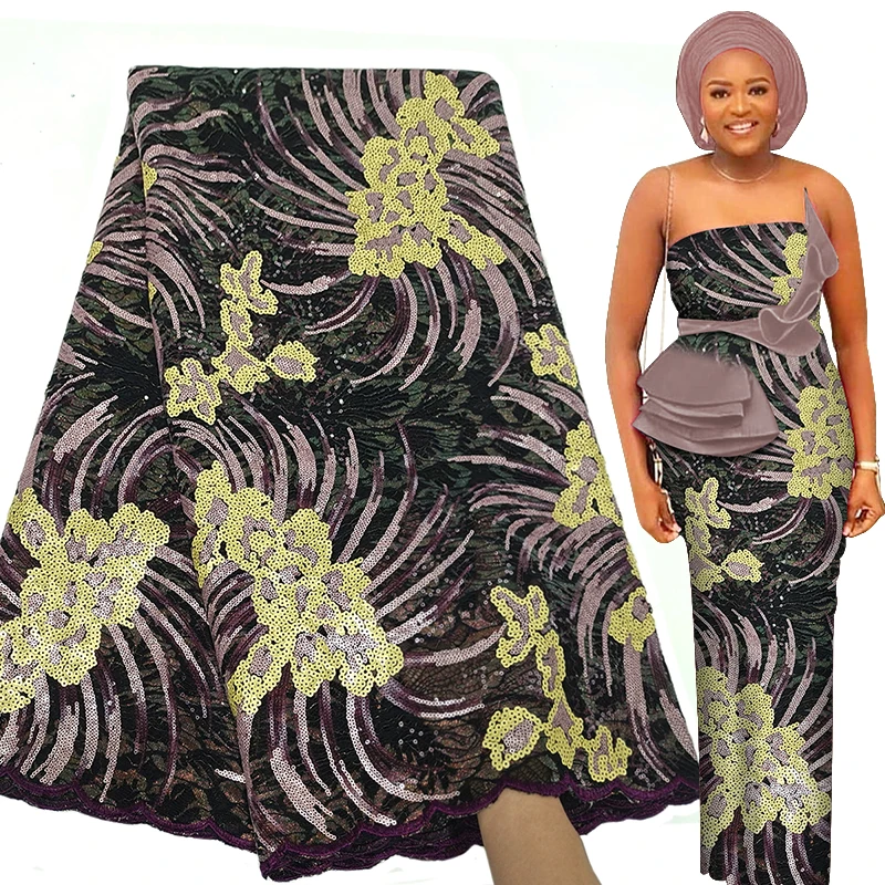 Высококачественная вышивка блестками африканская Кружевная Ткань 5 ярдов 2021