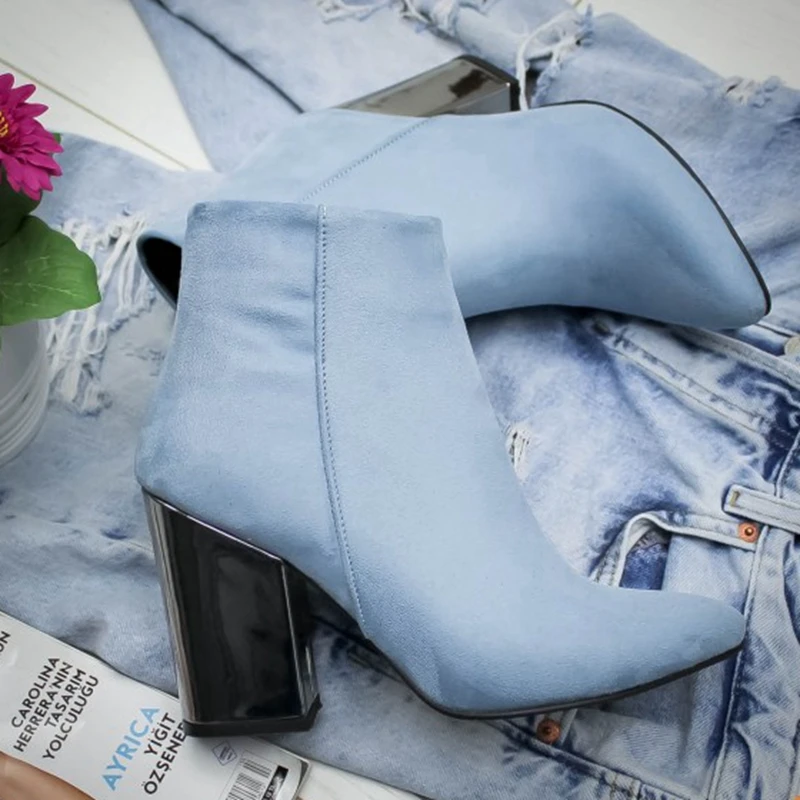 Женские ботинки с острым носком Adisputent осенне-зимние однотонные из флока новые на