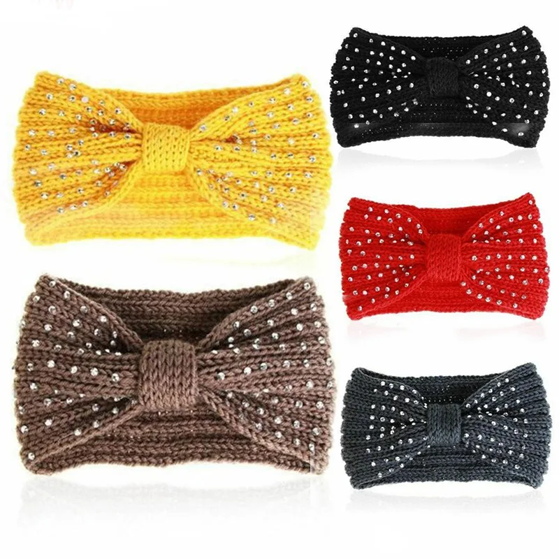 

1Pc Women Headbands Fashion Solid Diamond Big Bows Head Bands For Women Girls Autumn Winter Wide Headwrap Hair Accessories