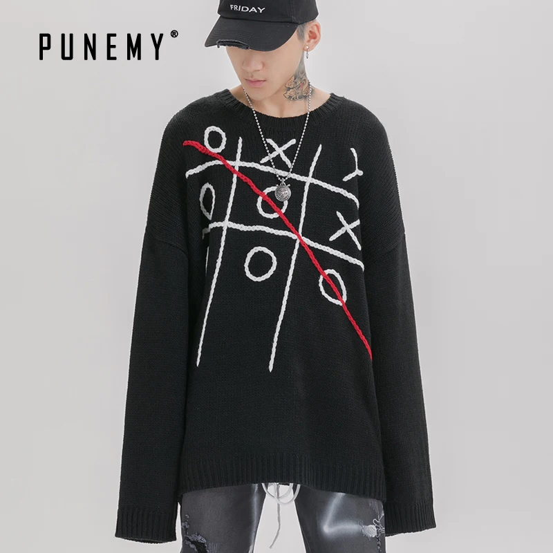 Ретро Уличная одежда мужские свитера Забавный бинго узор хип-хоп Харадзюку