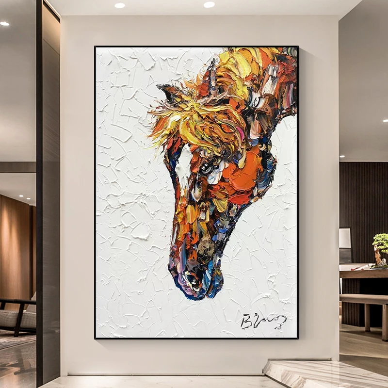 

Hand Painted Oil Painting On Canvas Horse Decorative Painting Living Room Hanging Painting Frameless