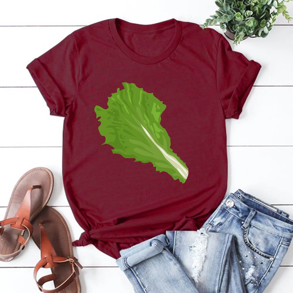 

Leaf Printing T Shirt Summer Women Short Sleeve Leisure Top Tee Casual Ladies Female T Shirts Woman Clothing TX8412