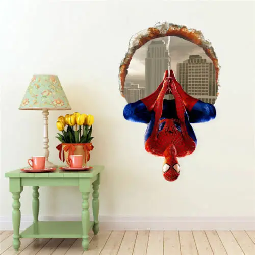 3D наклейки, Spider-man, декоративные наклейки, детская комната, Декор, Супермен, Человек-паук, гигантские наклейки на стену, клей для детской комнаты, настенные