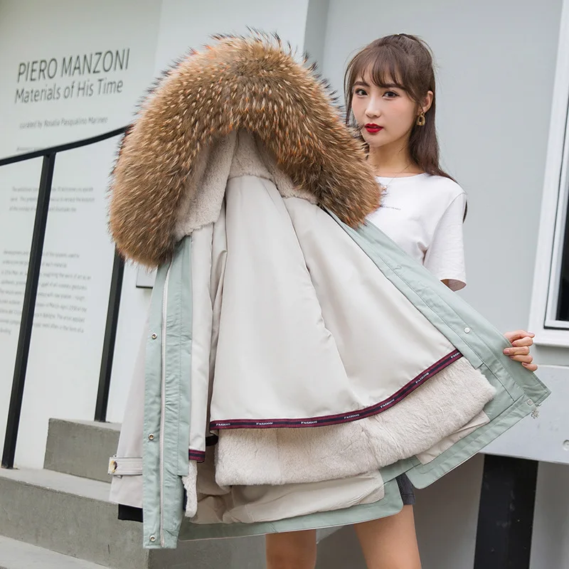 2020 Fxfurs Parka Women's Korean-Style Winter New Real Rabbit Fur Detachable Liner Coat Raccoon Collar Mid-Length | Женская одежда