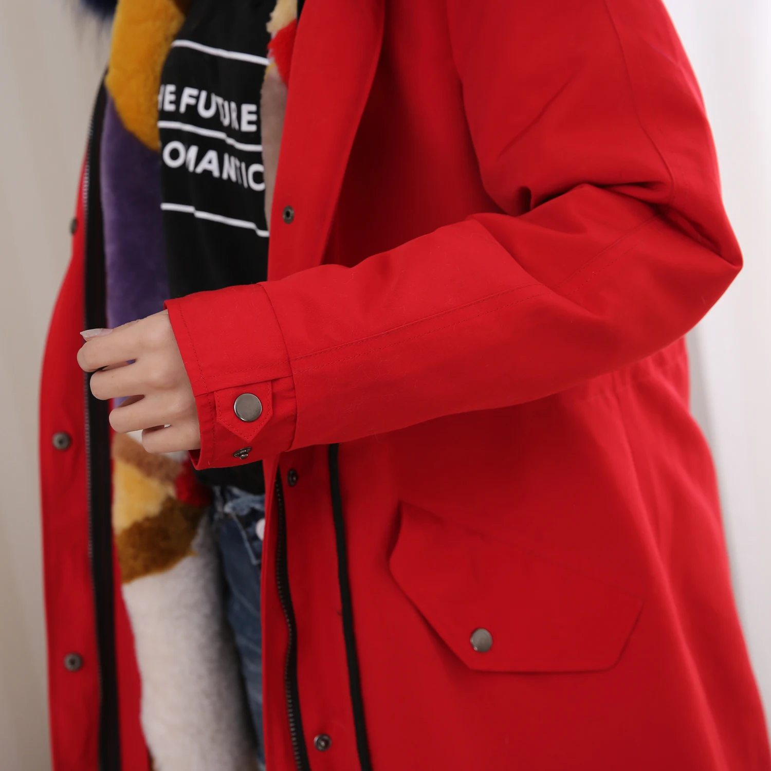 110 см пальто с мехом парки Зимняя куртка Женская парка большой воротником из меха