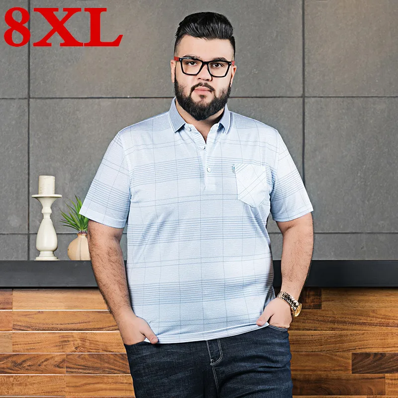 

6XL 8XL 7XL plus size 5XL new fashion lattice men brand clothing short sleeve male casual polo shirts