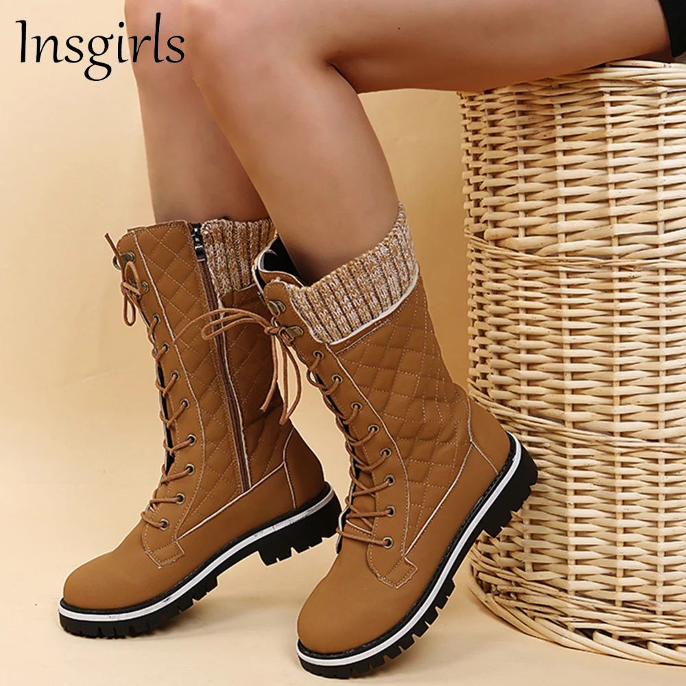 

Женские осенние ботинки, новинка 2021, теплые зимние ботинки в стиле пэчворк с круглым носком и боковой молнией, женские ботинки до середины и...