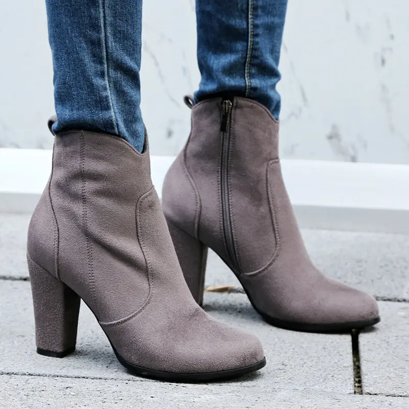 Женские ботильоны на высоком квадратном каблуке AIWEIYi брендовые военные с боковой