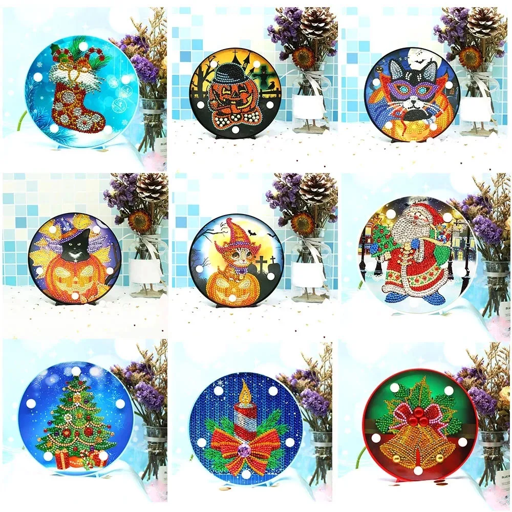 

Алмазная живопись "сделай сам", светодиодная лампа 5D светильник Хэллоуина, алмазная вышивка, мандала, пейзаж, стразы, алмазные рождественски...