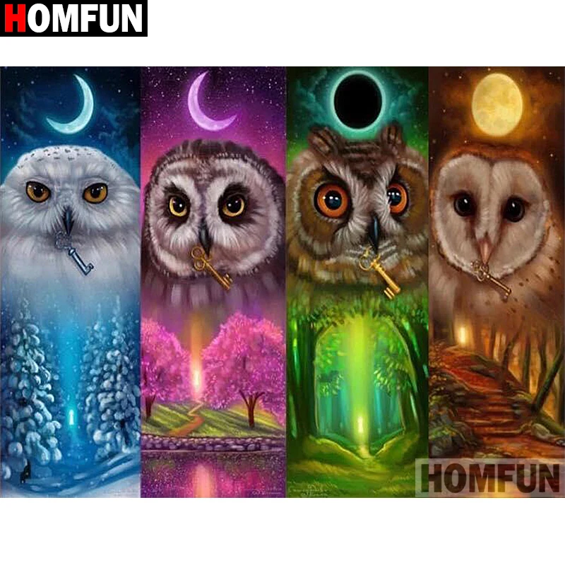 HOMFUN Краски с Алмазная вышивка &quotЦветной&quot Сова &quotЛуна&quot ing камни в форме ромба