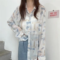 summer women transparent casual loose shirts blouse long sleeve buttons up shirt female tops streetwear blouses