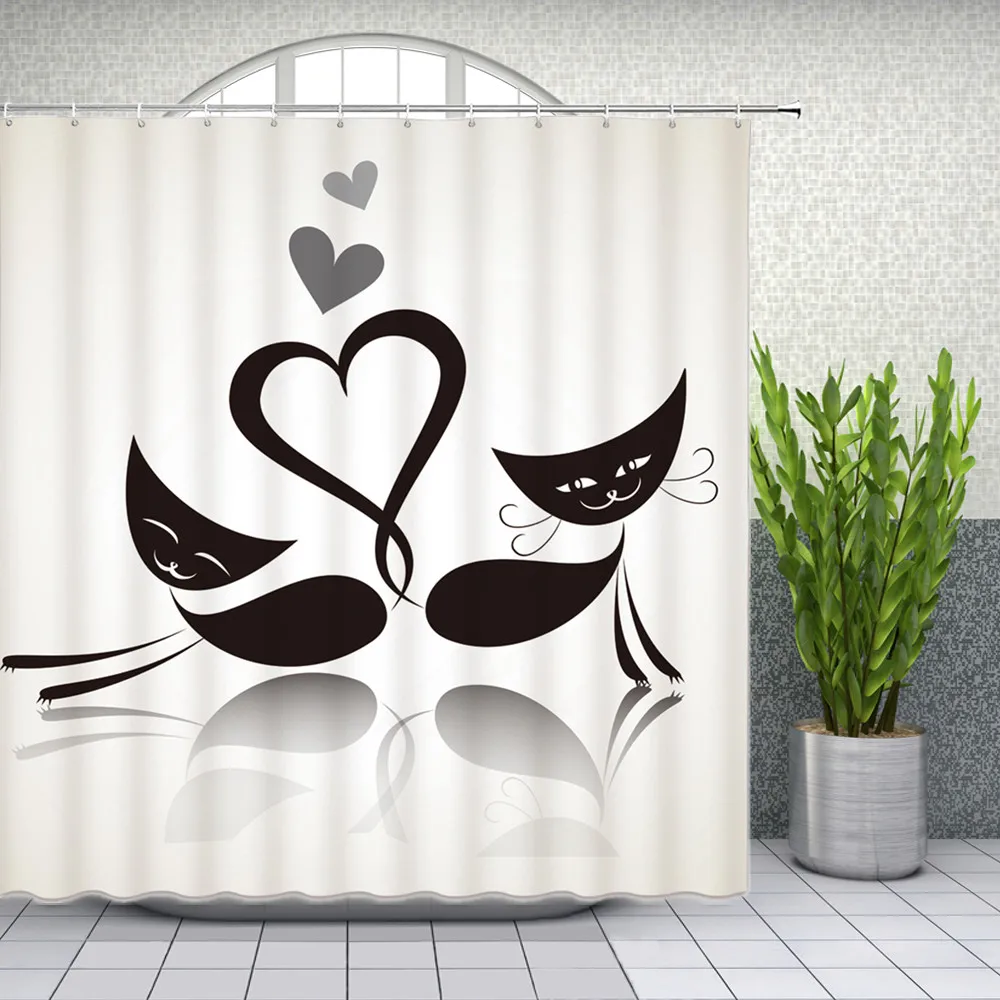 

Простая занавеска для душа с мультяшными кошками и сердечками, белый фон для ванной комнаты, Декор для дома, ванна, комплект из водонепрониц...