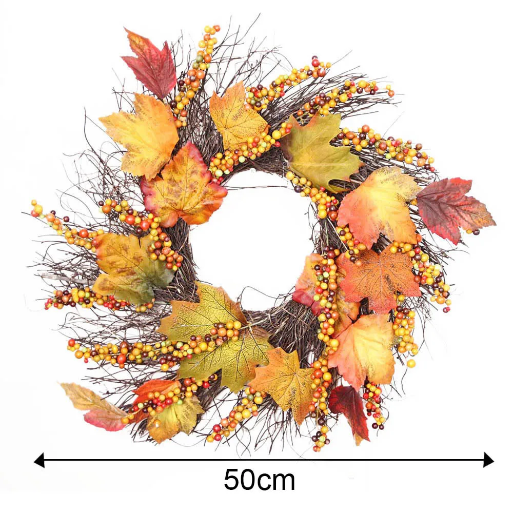 50 см Рождественский венок дверь настенное украшение ягода кленовый лист осенняя