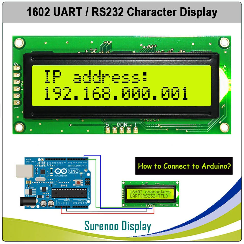 Фото Модуль ЖК-дисплея CMOS UART RS232 Serial 1602 162 16*2, LCM для Arduino, с поддержкой клавиатуры, синий, желтый, зеленый №2