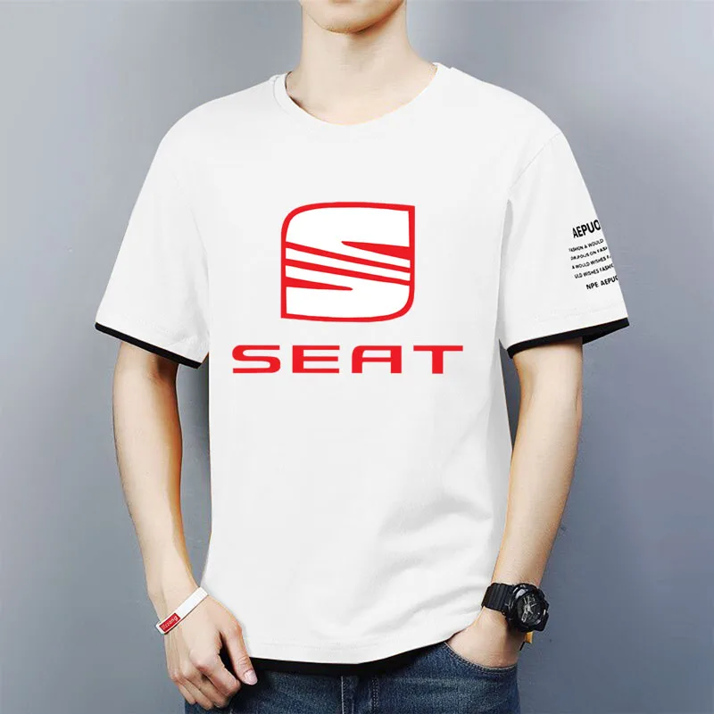 

2021 Summer New Men's SEAT Logo Round Collar Fashion Contrast Color Trend Sports T-Shirt Comfortable Top