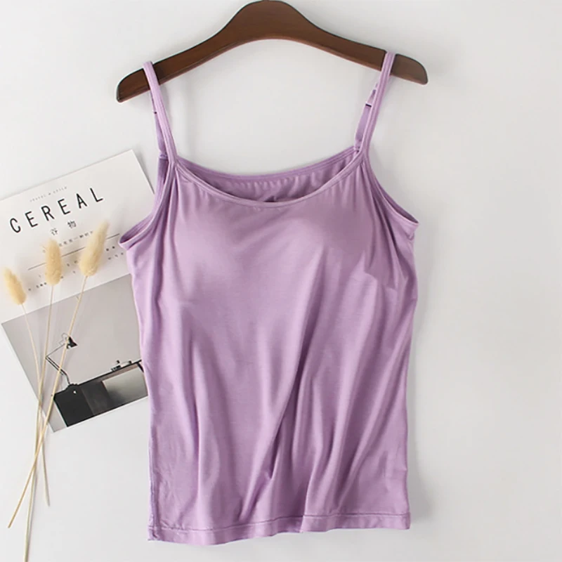 Новинка 2020 модал цельный женский летний джемпер майка на бретельках бюстгальтер