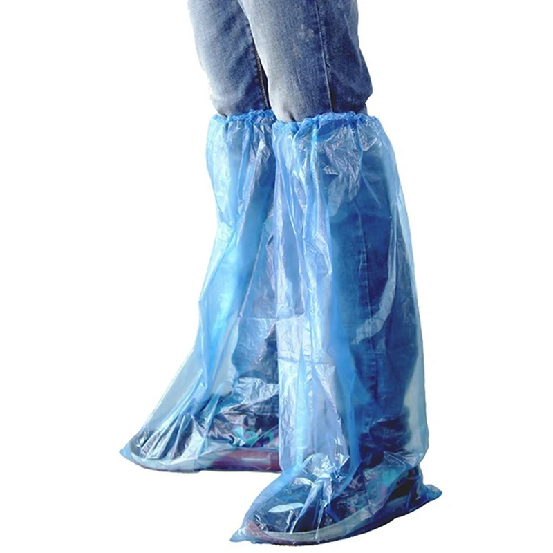 

60 Pairs Disposable Shoe Cover Blue Rain Boots and Boots Covered with Plastic Long Shoe Cover Transparent Waterproof Non-Slip