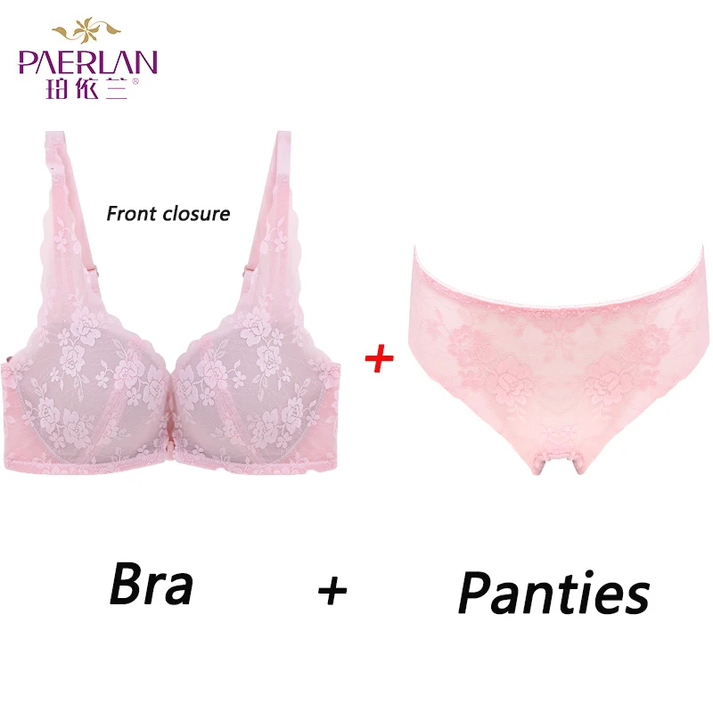 Y1824 Pink set Женский бюстгальтер, без косточек, женское нижнее белье, с пряжкой спереди, маленькая грудь, собранный, без обода, бюстгальтер, красота, сзади, сексуальный кружевной бюстгальтер - Цвет: Y1824 Pink set