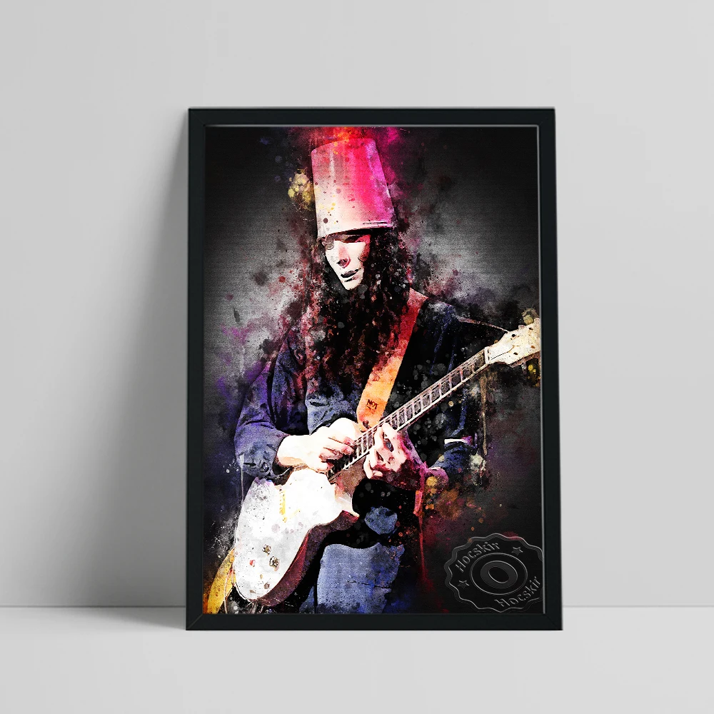 

Watercolour Buckethead Guitarist Poster, Brian Patrick Carroll Musician Portrait Art Print, Vintage Colored Drawing Home Decor