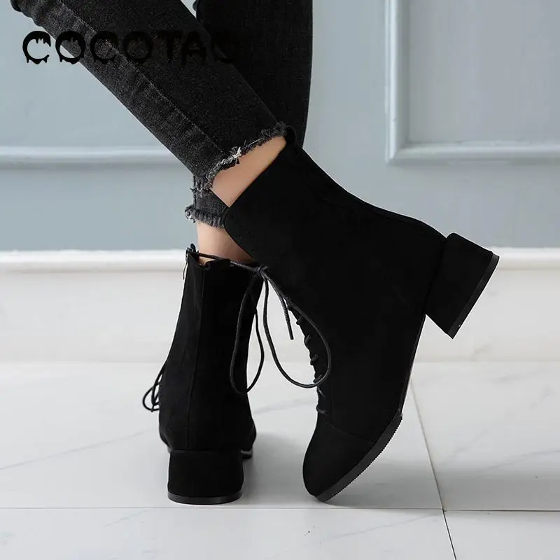 Женские ботинки на толстой подошве черные в стиле знаменитостей Осенняя обувь 2019