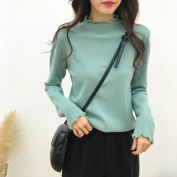 Винтажный вязаный пуловер с рюшами водолазка зимний свитер для женщин