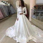 Женское свадебное платье MYYBLE, белое атласное платье с длинным рукавом и длинным шлейфом, мусульманское свадебное платье