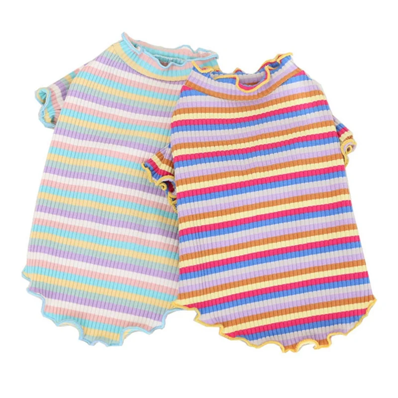 Одежда для домашних животных на весну и лето модная футболка в полоску котят