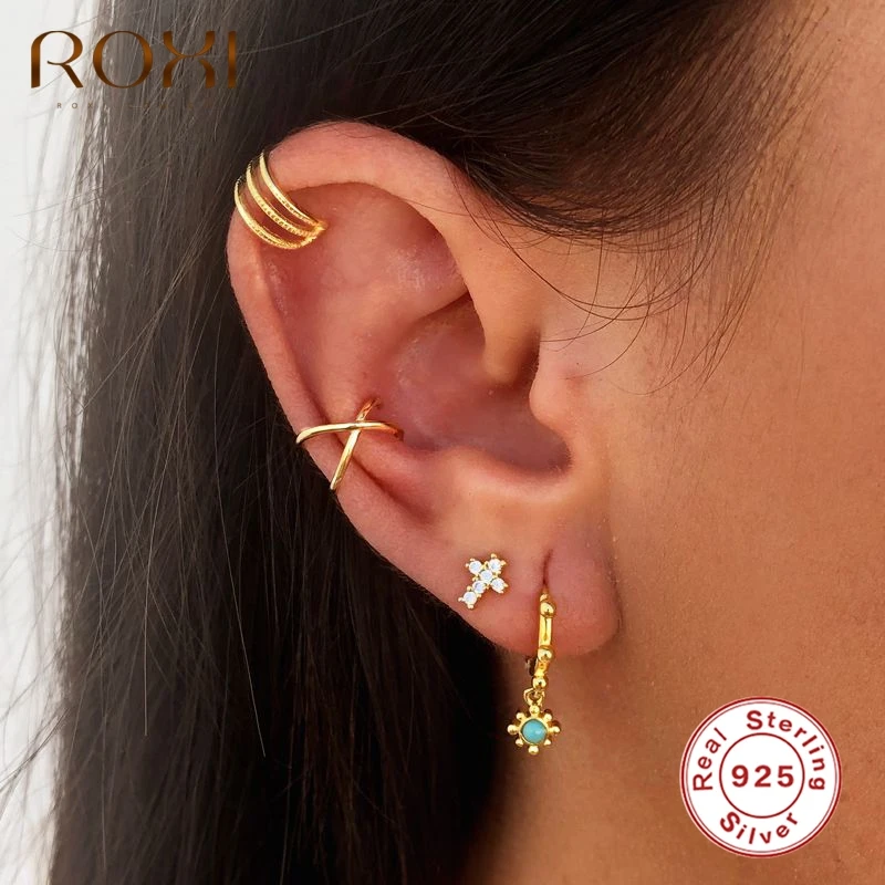 Женские круглые серьги-кольца ROXI Bohemia с бирюзовым камнем и подсолнухами