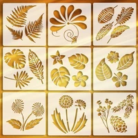 9pc flower plant stencil diy wall layering painting template decor scrapbooking embossing album supplies 2020cm