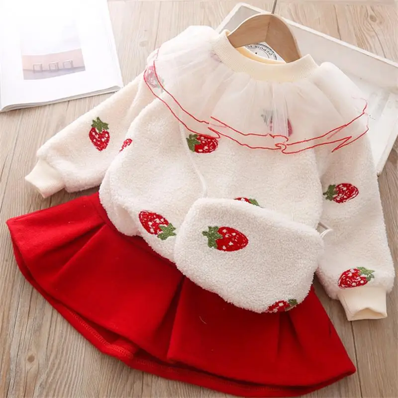 Style 5 Зимний Детский костюм г. Весна-осень, корейский милый кукольный берет для девочек, плюшевая рубашка клетчатая юбка двухкомпонентная Одежда для девочек - Цвет: Style 5