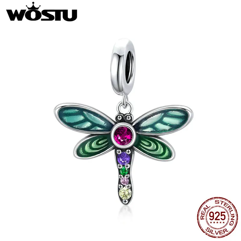 

WOSTU 100% 925 Sterling Silver Bead Shiny Dragonfly Charm Pendant Fit Original Bracelet Necklace DIY Jewelry CQC1706
