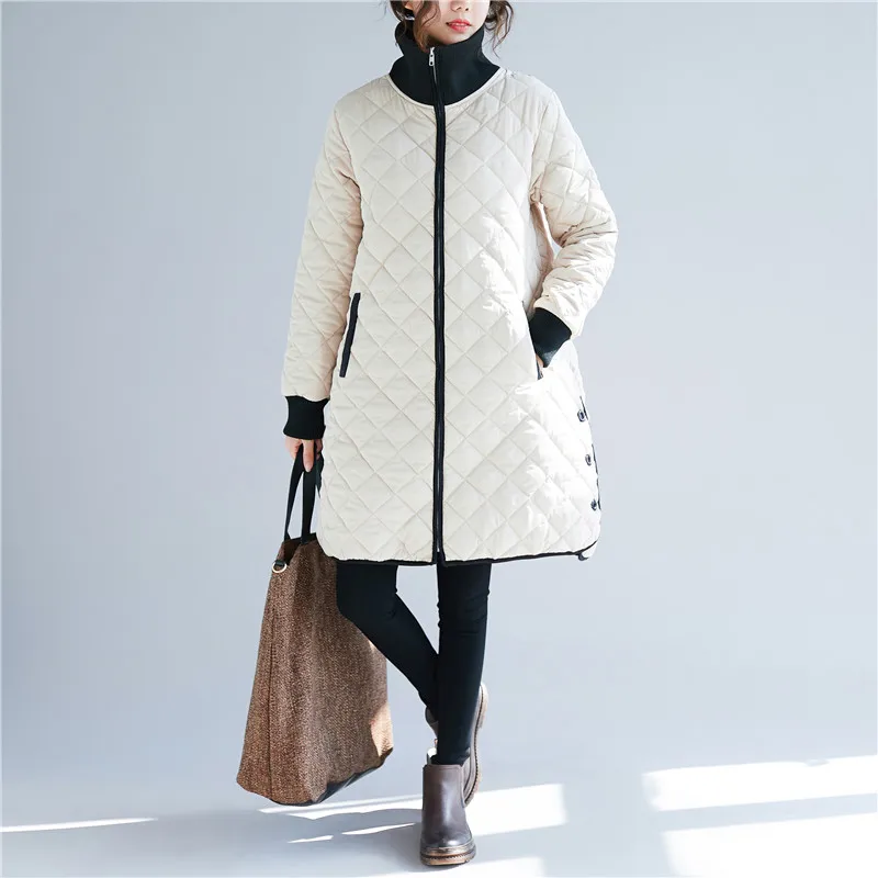 

2019 New Autumn Winter Casual Medium long Jacket Women High collar Padded Female Down Cotton Coat cc906