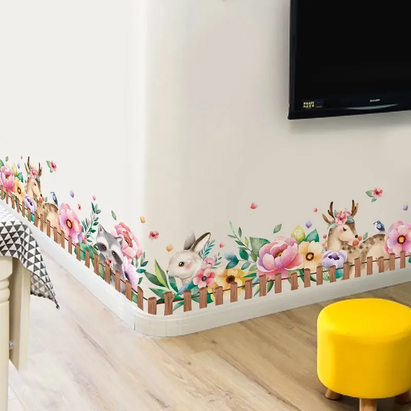 

Creative Animal Plants Wall Sticker for Kids Room Home Living Room Decoration Wall Decals Nursery Mural Skirting Line Room Decor