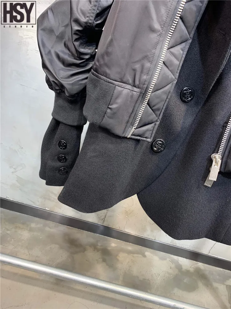 【HSY】2019 осень зима новые женские поддельные двухсекционные пальто короткая