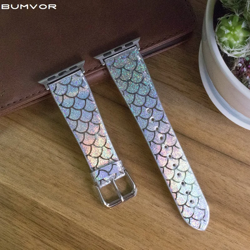 Ремешок для iwatch из искусственной кожи с мраморным блеском 44/38 мм роскошный