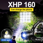XHP160 налобный фонарь, мощный 18650, мощный светодиодный USB, перезаряжаемые фары, 2 COB, головной фонарик для рыбалки, фонарь для головы, для кемпинга