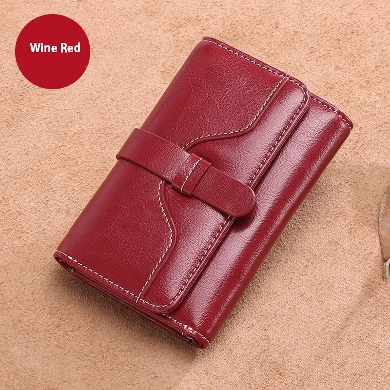 

Women Wallet Short Type Purse Oil Waxed Leather Two Fold Wallets Personalized Credit Card Holder New Fashion Small Money Bag